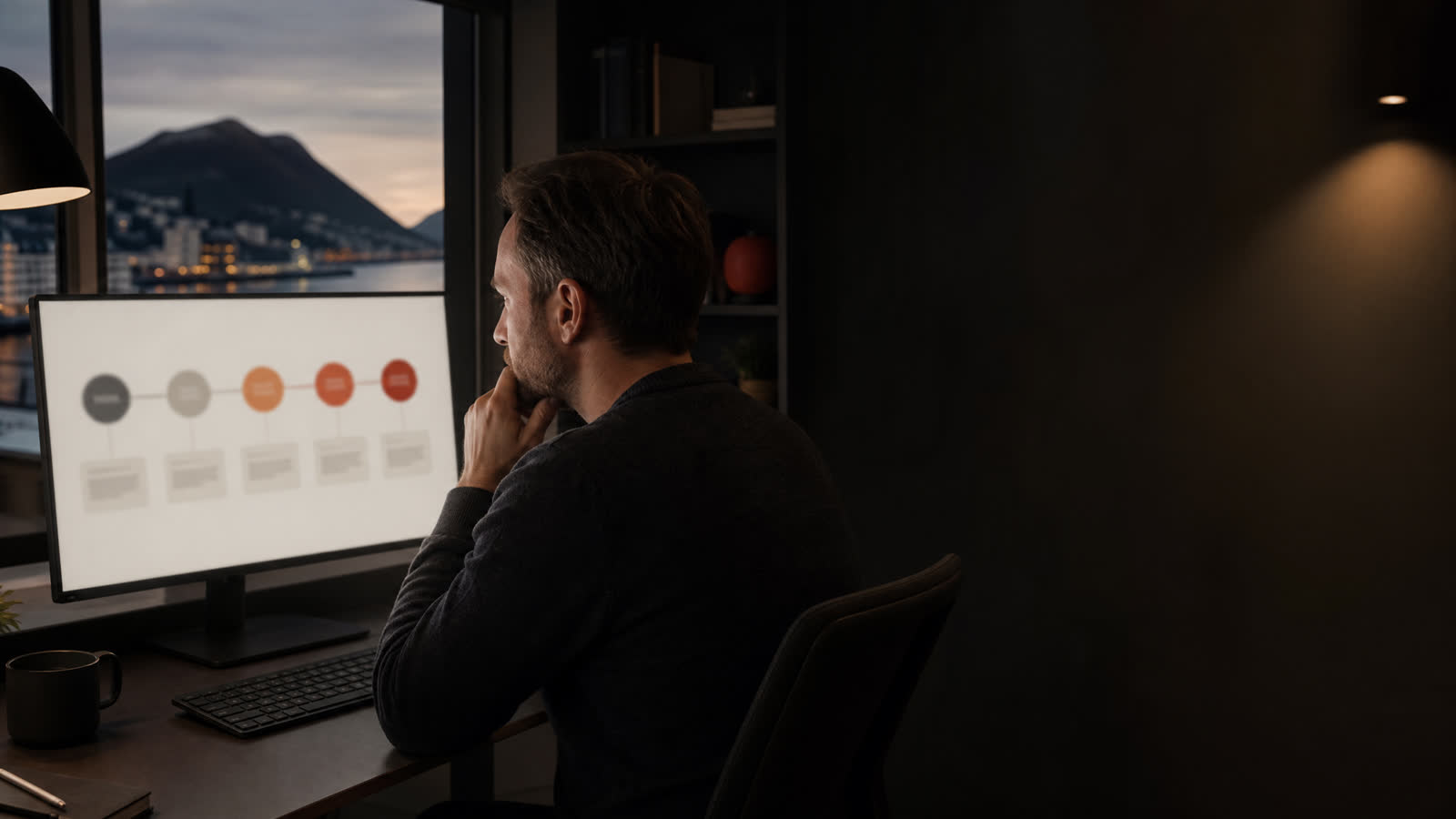 Teknisk ansvarlig på Sunnmøre som vurderer en målrettet AI-arbeidsflyt med kvalitetssjekker på skjerm